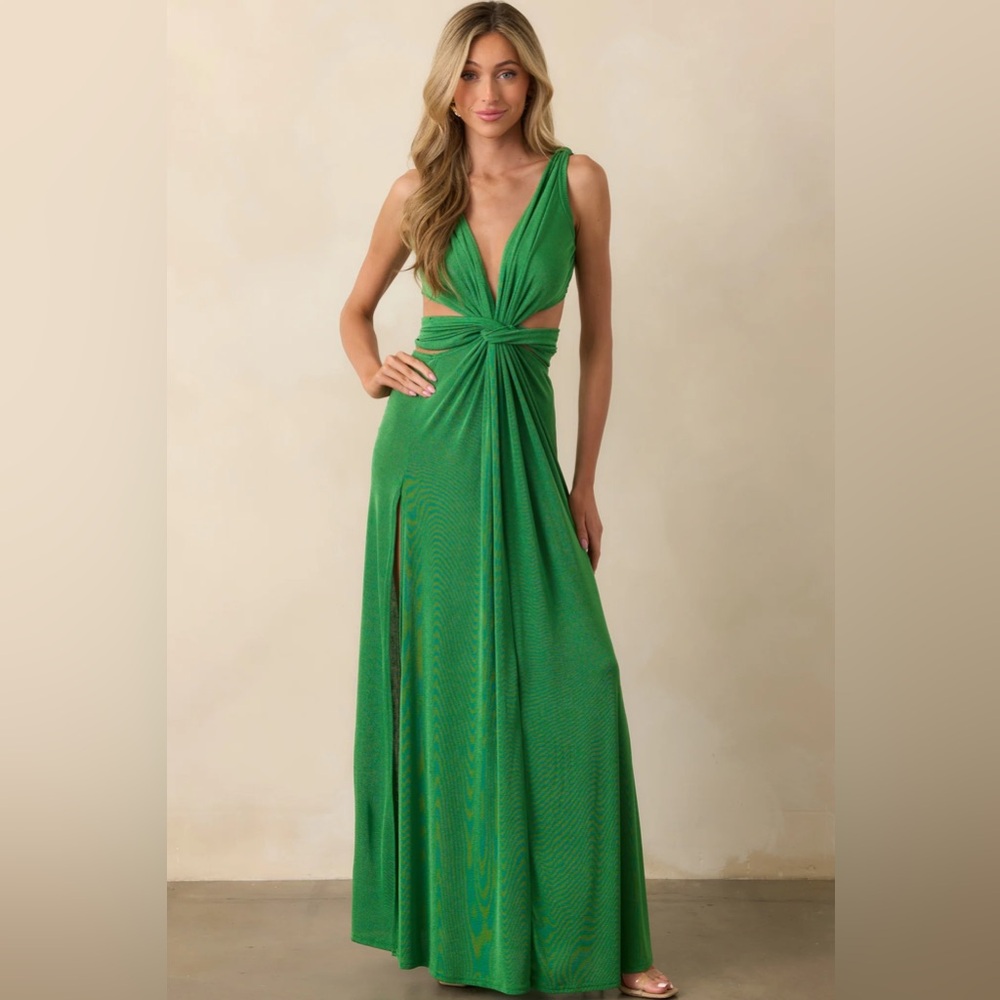 NWT A LITTLE BIT OF EVERYTHING KELLY GREEN TWIST FRONT CUT OUT MAXI DRESS - Picture 3 of 9